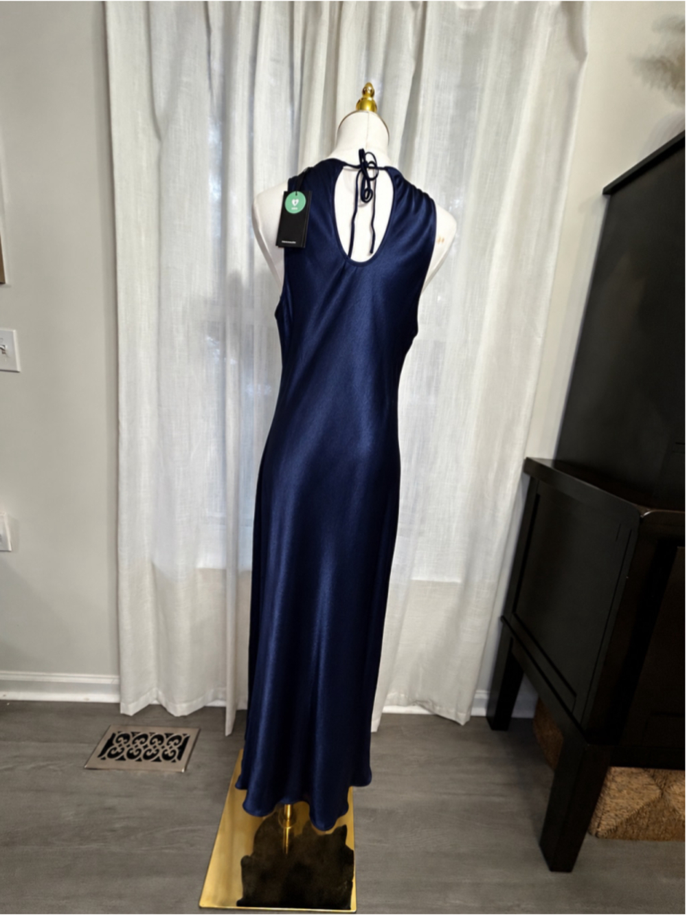 Rails Solene Navy Satin Maxi Dress Size L NWT $228 Open Back Tie - Picture 6 of 7